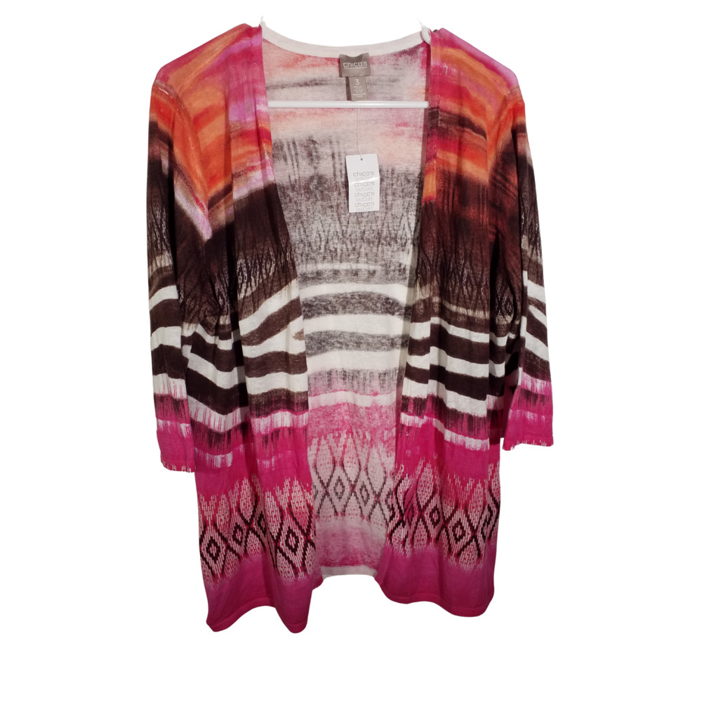 Chicos Womens Tribal Chic Strom Cardigan Semi Sheer Multi Color Size 3/XL